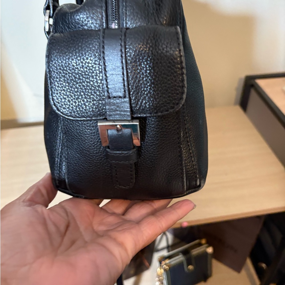 Longchamp Black Leather Handbag with Silver Buckle - Picture 9 of 9